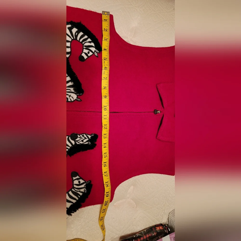 #121 Carina- Vintage Red Sweater Vest with Zebra appliques +bonus Striped Top - Picture 7 of 10